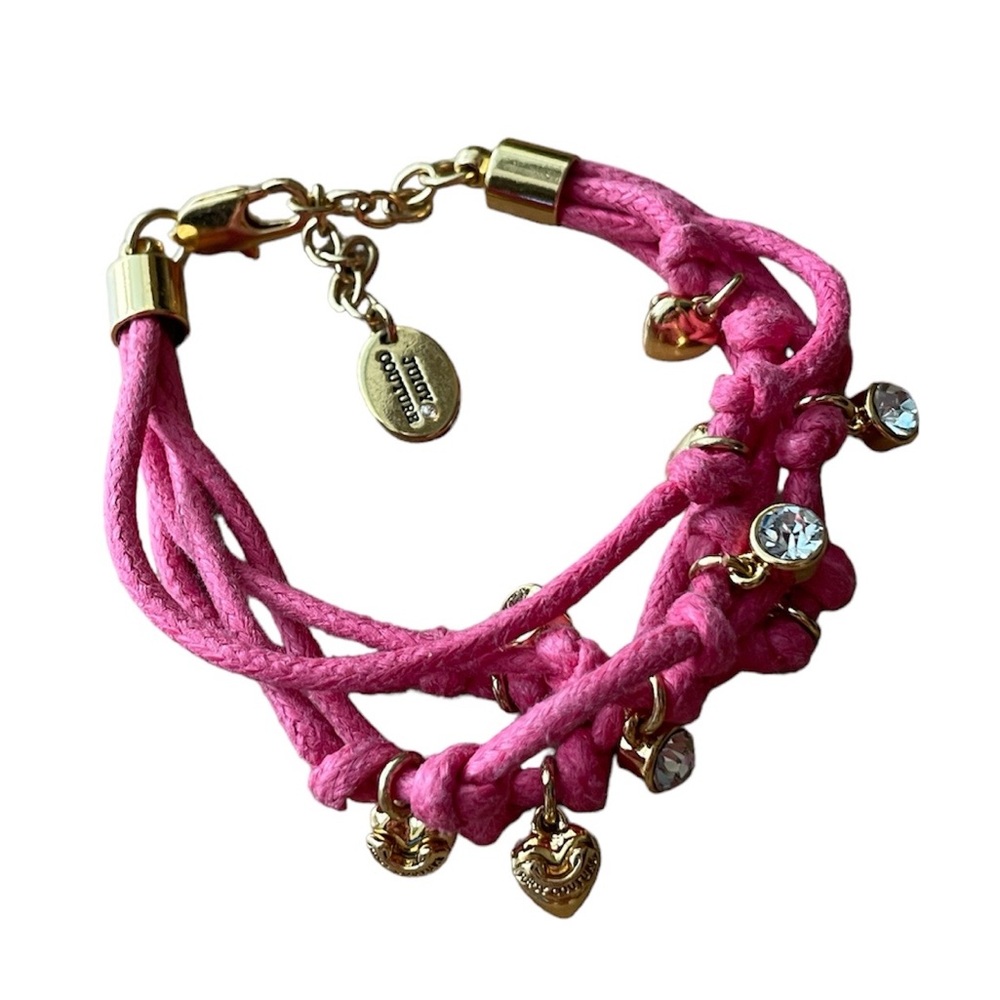 JUICY COUTURE Womens Pink Corded Gold Charm Bracelet